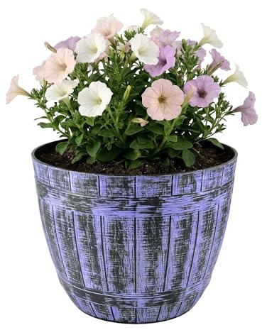 SG Large Barrel Planter, Garden Plant Pot, Heavy Duty Half Barrels for Outdoor, Flower Herb Tree, Container with Drainage Holes, Large Plant Pots Garden