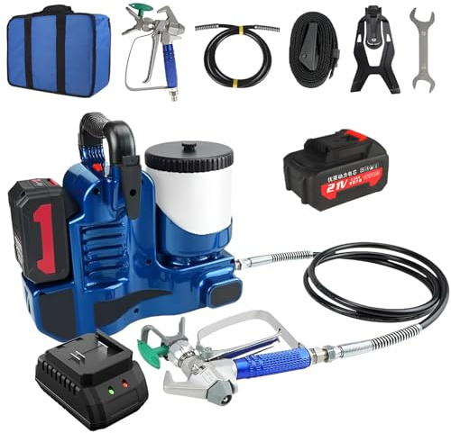Pulverizador de pintura portátil sin aire de 1,2 litros, pistolas de pintura para pintar casas con batería de litio de 21 V, 6 velocidades ajustables para pinturas de látex y lacas. Blue-1Battery