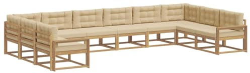 vidaXL Outdoor-Sofagarnitur mit Kissen 10 pcs Weiß und Beige, Moderner Garten-Sofa, strapazierfähige Lounge, Elegantes Patio-Sofa, Sitzplatz im Garten, Möbel für Poolbereich
