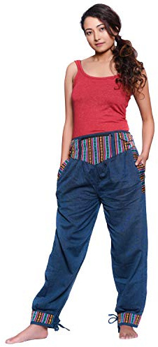 Simandra Haremshose Thamel I Freizeithose mit breitem Bund I Fischerhose für Damen I 2 Taschen I Verschiedene Größen I