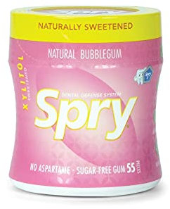 Spry Fresh Chicle Natural con Xilitol Sistema de Defensa Dental sin Aspartamo sin Azúcar sin OGM sin Gluten (Bubble Gum, 55 Count - Pack of 1)