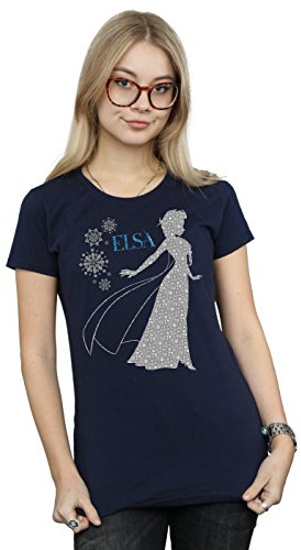 Disney Women's Frozen Elsa Christmas Silhouette T-Shirt Large Navy Blue