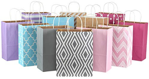 Hallmark 5EGB6049 Large Gift Bag Bundle (12 Pack Pastels, Assorted Patterns) Geschenktasche, Papier, Geschenktüten, groß, Pastellfarben, 12 Stück