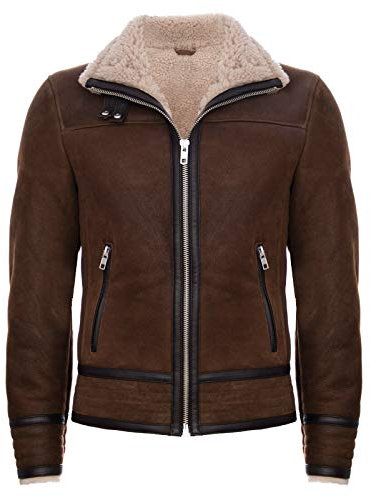 Infinity Leather Herren Braun Bräunen Pilot Echtes Schaffell Lammfell Motorradfahrer Lederjacke 2XL