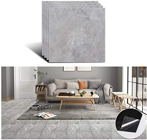 VEELIKE PVC Bodenbelag Marmoroptik Grau Steinkunststoff Bodenfliesen Selbstklebend Vinylboden Fliesenoptik PVC Fliesen Fliesenaufkleber Boden Badezimmer Küche Wassedicht 30cm x 30cm 4 Stück