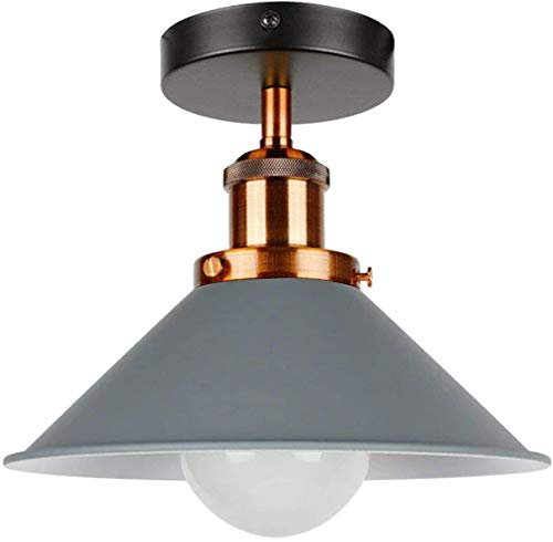 DC VOLTAGE Vintage Semi Flush Mount Ceiling Light Grey 22cm Ceiling Metal Pendant Industrial Lamp Shade Light Fitting E27 Base for Kitchen Livingroom Hallway Bedroom (Grey)