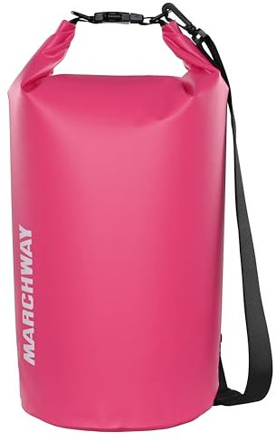 MARCHWAY Schwimmender wasserdichter Packsack, 5 l/10 l/20 l/30 l/40 l, Roll-Top-Sack hält Ausrüstung trocken für Kajakfahren, Rafting, Bootfahren, Schwimmen, Camping, Wandern, Strand, Angeln (Rosa, 5