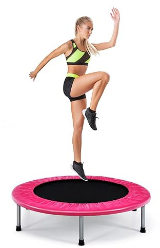 RELAX4LIFE φ 97 cm Mini-Trampolin, Fitness-Trampolin Faltbar, Kindertrampolin mit rutschfesten Füßen, Gartentrampolin Stahlrohr, bis 150kg belastbar, für Erwachsene & Kinder (Rosa)