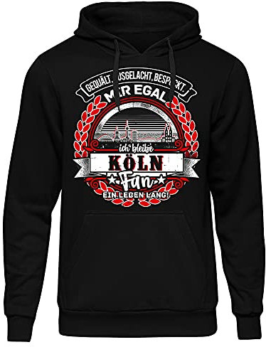 EIN Leben lang Köln Herren Kapuzenpullover | Stadt - Köln Skyline - Fussball - Sport - Köln Pullover - Ultras - Hoodie | Schwarz (S)