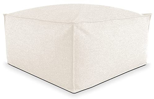 Deshome - Sitzhocker Sitzpouf Pouf 100x100x50 cm mit abnehmbarem Polster für Innen- und Außenbereich: Sitzpouf Design für Sofa, Wohnzimmer, Schlafzimmer, Sitzhocker, Light Pouf weiße Creme