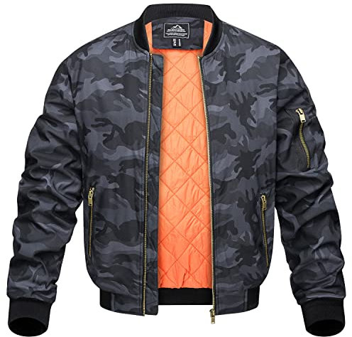 KEFITEVD Hommes Printemps Automne Bomber Vestes 4 Poches Coupe-Vent Manteau Moto Baseball Vestes,Camo Noir,3XL