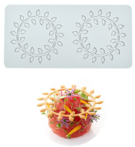 Alfombrilla de encaje de fondant de silicona, molde de impresión de artesanía de azúcar decoración de cocina molecular de pastel comestible, 2 agujeros anillo de hoja