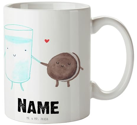 Mr. & Mrs. Panda Personalisierte Tasse Milch Keks - Personalisierte Geschenke, Tiermotive, Tiere, perfektes Paar, Gute Laune, Kaffee, Namen, lustige