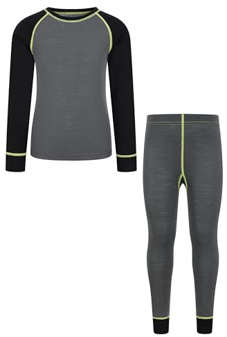 Mountain Warehouse Kids Merino II Base Layer Set - Warm & Cosy, Lightweight & Breathable Top, Boys & Girls - Autumn Winter, Outdoors, Travelling & Hiking Alloy Grey (03) Kids Size 2-3 Years