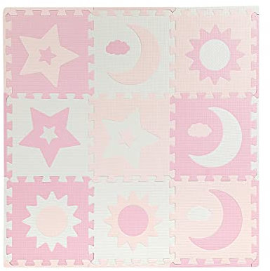 Puzzle en Mousse MoMi NEBE en Mousse EVA, 9 pièces de 30 x 30 x 1 cm chacune avec Bords, idéal comme Tapis Rampant (90 x 90 x 1 cm), Tapis de Jeu, Rangement de Jouets Rose