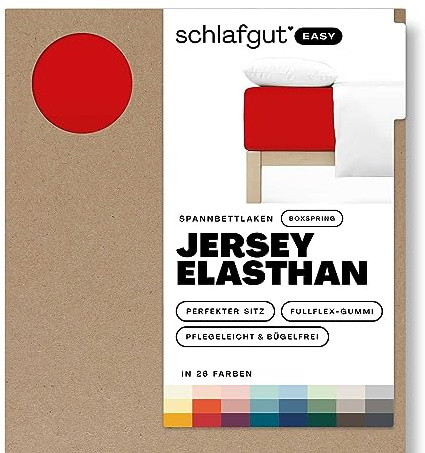 schlafgut Easy Boxspring Spannbettlaken 90x200 cm Jersey Elasthan, Red Deep | Bettlaken, Spannbetttuch 100x200, 90x190 bis 100x220 cm, Rot, Boxspringbett, bis 40 cm Steg, Elasthan