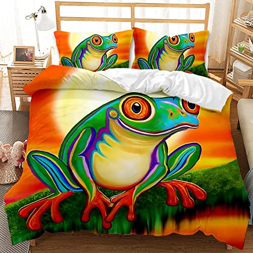 ZZXHG Bettwäsche 140x200 Kinder Oranger Frosch Kind, Bettwäsche-Sets 2 teilig, Bettbezug mit Reißverschluss und 1 Kopfkissenbezug 80x80, Weiche Mikrofaser Bettbezüge