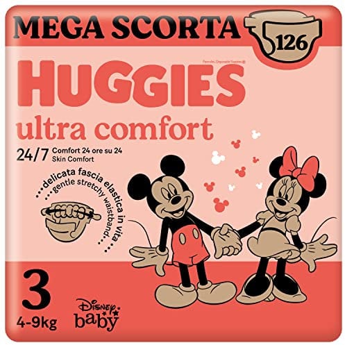 Huggies Ultra Comfort/Little Movers Windeln Größe 3 (4-9 kg), Disney-Design, sehr saugfähig, Rundumschutz, 126 Stück