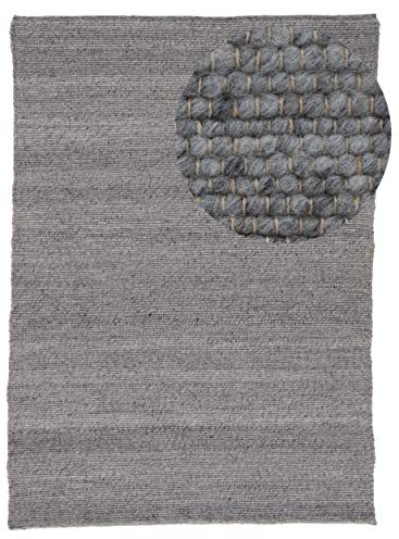 carpetfine Wollteppich Valleta Grau Rechteckig, Handwebteppich 140x200 cm | Flachgewebe Teppich für Wohn- und Schlafzimmer