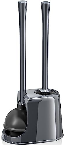 Toilet Plunger and Brush with Holder, Toilet Brush and Plunger Set for 5.3-inch Toilet Drain, 2-in-1 Bathroom Cleaning Combo with Caddy Stand(Grey)