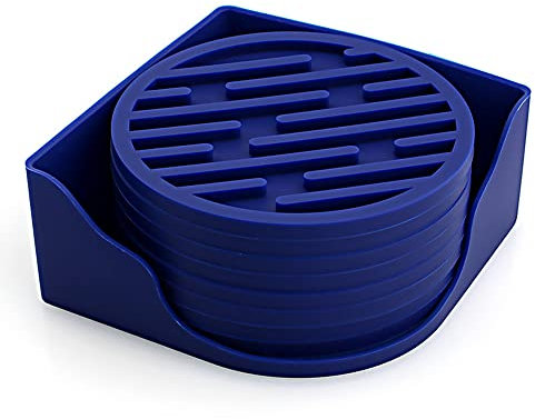 10cm/3.94inch Round Coasters Set Silicone Rubber Coaster Cup Pad Mat Anti-scald Non-Slip for Daily Home/Bar Coffee Tea Drink Use Insulate&protect Furniture Beer Mug WineGlass Bottle (Dark Blue, 8)