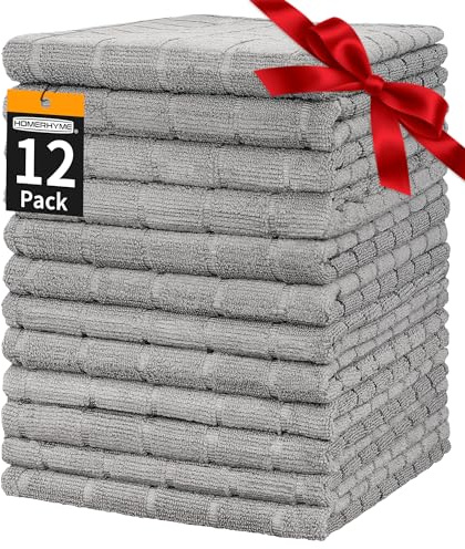HOMERHYME Hand Towels, 12 Pack 25''*15'' Gym Towels, Grey Quick Dry Lint Free Soft Absorbent Bulk Checkered Fingertip Washcloths Bath Towels for Bathroom Kitchen Salon Workout Shower