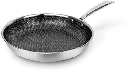 Qulinart by Brandt, Padella in acciaio inossidabile Triply, rivestimento a nido d'ape antiaderente e antigraffio, tutti i fuochi inclusi induzione, senza PFOA o coperchio, argenteo... (28 cm)