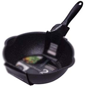 OQHAIR Wok | Wok à fond plat antiadhésif anodisé dur avec couvercle, noir (couleur : rose) (rose)