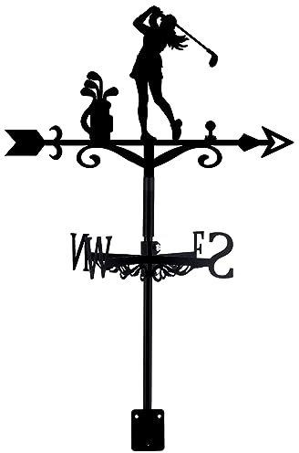 SUPERDANT Golf Player Girouette Fer Forgé Girouette Femme Golfeur Toit Jardin Direction Signe Girouette Extérieur Ferme Décoration Cadeau pour Amateur de Golf Jardin Vent Outil de Mesure