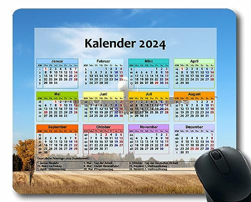 YENDOSTEEN Kalender-Mauspad,2024 Kalender,Hellgrüne Volltonfarbe 2024 Kalender Horizontale Version Natur Gaming Mauspad