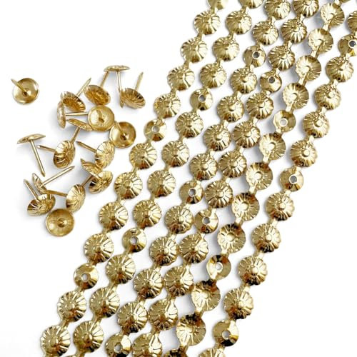 Let's Decorate Bandes de punaises décoratives pour ameublement - 5 m de diamètre - 11 mm - Motif fleur dorée - Pour clouer les canapés - Accessoire de bricolage - Fleur dorée