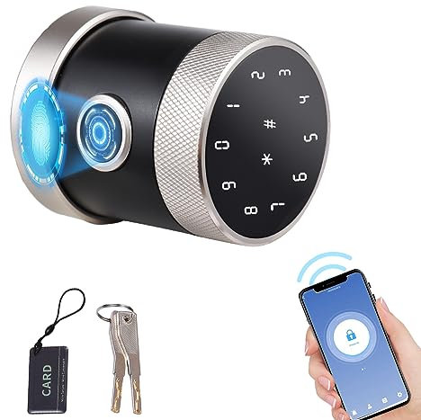 Matybobe 5-in-1-Smart-Türschloss zum Entsperren, schlüsselloser Zugang, biometrischer Türknauf mit Tastatur, BT Tuya-App, Fernbedienung, Passwort, Fingerabdruck, Türschloss mit IC-Karte