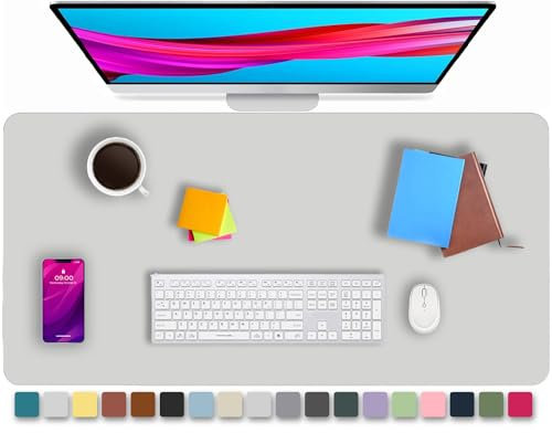 KKTECH Sous-main de bureau en cuir antidérapant, tapis de souris, tapis d'écriture de qualité supérieure pour ordinateur portable, tapis en cuir imperméable (argent, 60 x 35)