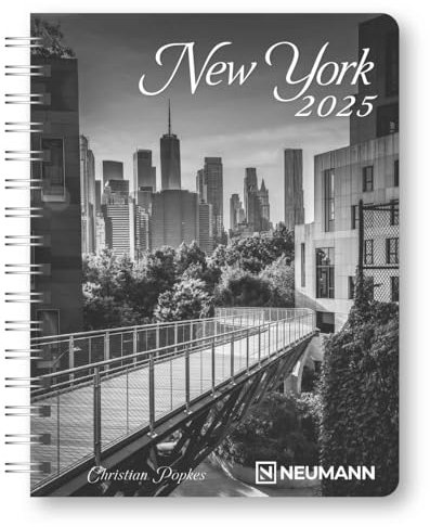 N NEUMANNVERLAGE - New York 2025 Diary, 16,5x21,6cm, Taschenkalender mit zwölf Bildseiten und Notizseiten, herausnehmbaren Planer, Jahres- und Monatsübersicht und internationales Kalendarium: Diary