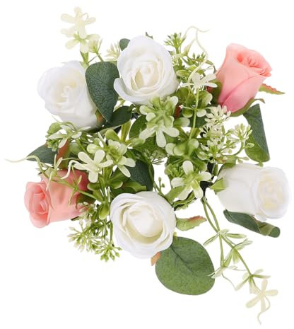 AOKWAWALIY Ringe Kerzenhalter Mit Rosengirlande Stumpenkerzenringe Kerzenringkranz Kerzenringe Imitiert Gefälschter Rosenkranz Kegelkerzenkranz Seidenblume Blumenkerze Zylindrisch