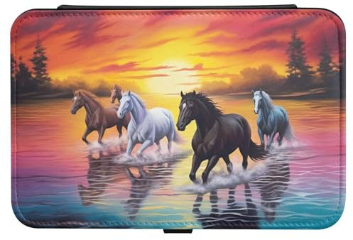 Qilmy Schmuckkästchen mit laufendem Pferd für Damen und Mädchen, PU-Leder, Reise-Schmuck-Organizer, tragbarer Schmuck-Aufbewahrungshalter für Ohrringe, Ringe, Halsketten, Armbänder