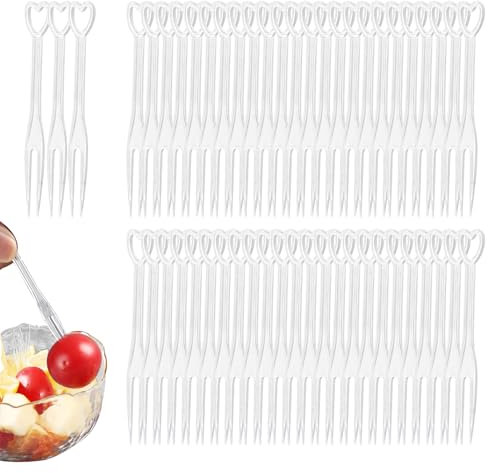 500 Pièces Fourchette de Fruits en Plastique,Minging Fruits Fourchette Cocktail Fork Fourchettes à Gâteau en Plastique Transparent en Forme de Cœur Party Accessories,Mini Fourchettes à Fruits