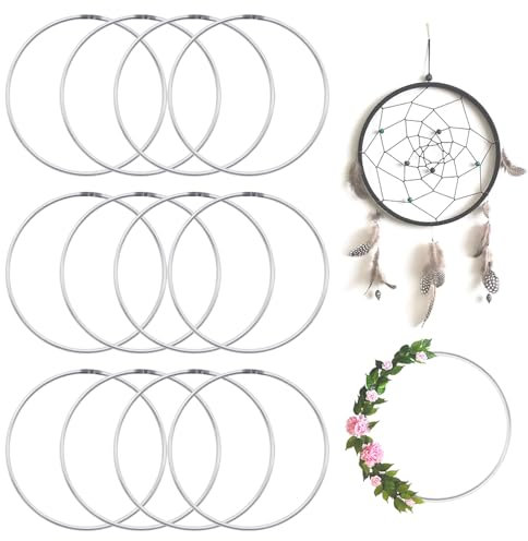 YDHfdc 12 Stück Metallring 10cm Metallringe Zum Basteln Silber Ringe zum Basteln Deko Ringe zum Aufhängen für DIY Floral Hoop,Hochzeitskranz,Traumfänger,Floristik