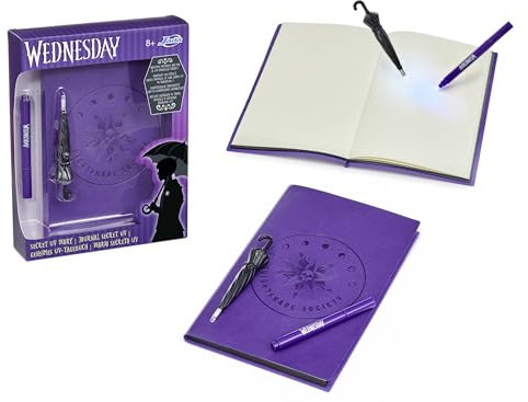 Jada Toys Wednesday Addams Tagebuch (A5, 144 Seiten) - Notizbuch inkl. magischer Stifte mit UV-Licht - The Addams Family Fanartikel für Erwachsene, Teenager und Kinder ab 8 Jahre
