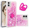 IMEIKONST Glitter Case Compatible with iPhone 11, Sparkle Quicksand Clear Slim Fits TPU Bumper Silicone Shell Metal Ring Stand Fuction Shockproof Cover for iPhone 11. Love Pink YBZ