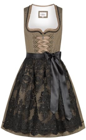 Nübler Dirndl mini Damen - 2 teilig inkl. Kleid und Dirndl Schürze im Landhausstil, Rocklänge 55cm - Moderne bayrische Tracht, Erika Gold