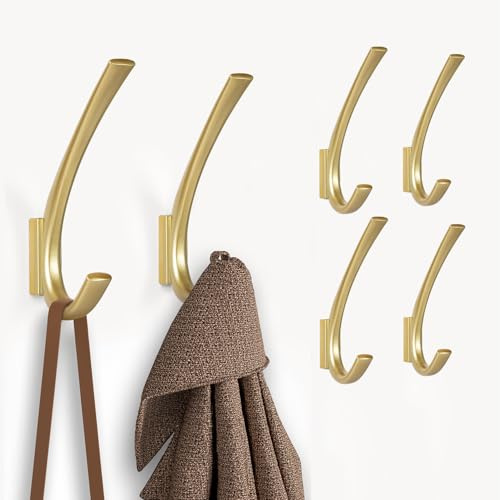 JCHOUS Robuste Wandhaken, Deckenhaken, 14 cm große Kleiderhaken, 6 Packungen goldene Handtuchhaken zum Aufhängen im Badezimmer, Schlafzimmer, Eingangsbereich, Küche usw