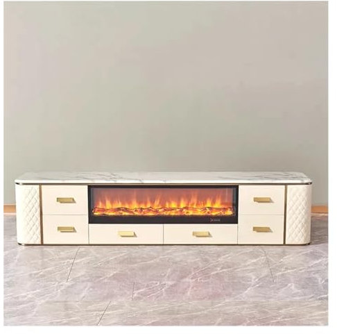 XXAD553TY Cheminée Table TV avec cheminée, Meuble TV en Pierre de Flamme simulée, Meuble de Rangement for Salon et Maison Cheminée Electrique(140x80x42cm)