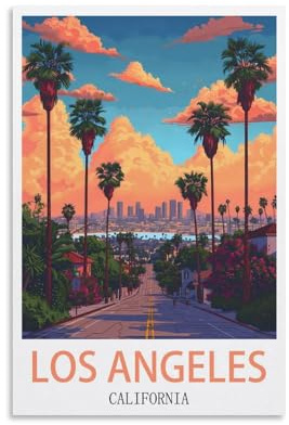 KmoNo Los Angeles California Vintage-Reiseposter, 20 x 30 cm, Wanddekoration, Gemälde, Leinwand, Wandkunst, Wohnzimmer, Poster, Schlafzimmer