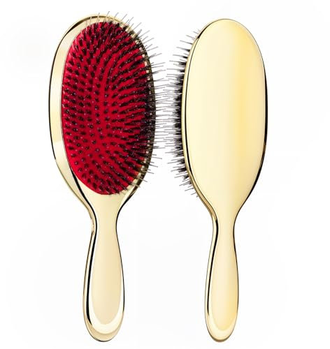 Sibba Brosse À Cheveux Antistatique Massage Paddle Brosse Professionnelle Démêlage Coussin En Poils Naturels Peigne En Nylon Type de Cheveux Brosse Démêlante pour Femme Or Clair