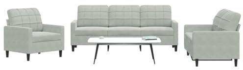 Homgoday 3-TLG. Sofagarnitur mit Kissen Sofa Couch Wohnzimmersofa Loungesofa mit Armlehnen, Designsofa Couchgarnitur Sitzmöbel für Wohnzimmer Büro Hellgrau Samt