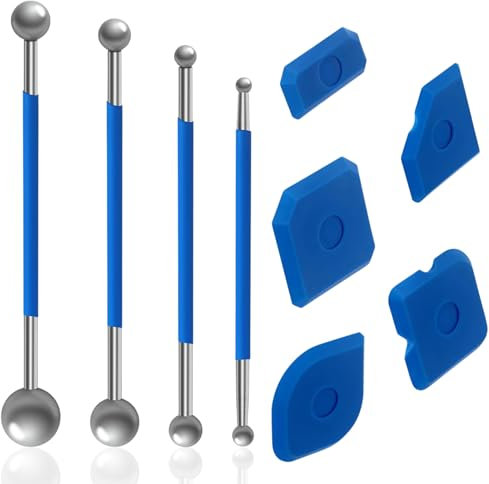 Lot de 9 Grattoirs à Outils - Spatule et Lisseur Joint Silicone, 4 Extracteurs à Billes Métalliques et 5 Lisseurs En Silicone pour La Cuisine, La Salle de Bain, Le Carrelage