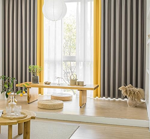 Aotiwe Curtains Living Room, Vorhänge Boho Textur Hellgrau Gelb Gardinen für Draußen Chenille 2er Set 107 x 160cm