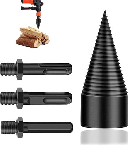 Holzspalter Schraube Kegel, 32 mm Bohrkegel Holzspalter, Bohrer Bit Sets, Holzspalter Bits, Brennholzspalter Bohrer mit 3 Bohrgriffe, zum Spalten von Holz