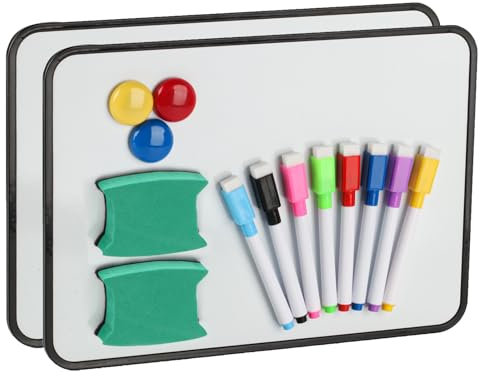 2Pcs Dry Erase Whiteboards, A4 Size Small Double Sided White Boards, with Dry Erase Pens, Eraser, Magnets for School Home Office Classroom Students Drawing Writing - 30x21 cm